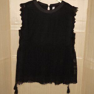 L. Love Womens Black Lace Boxy Peplum Top Medium